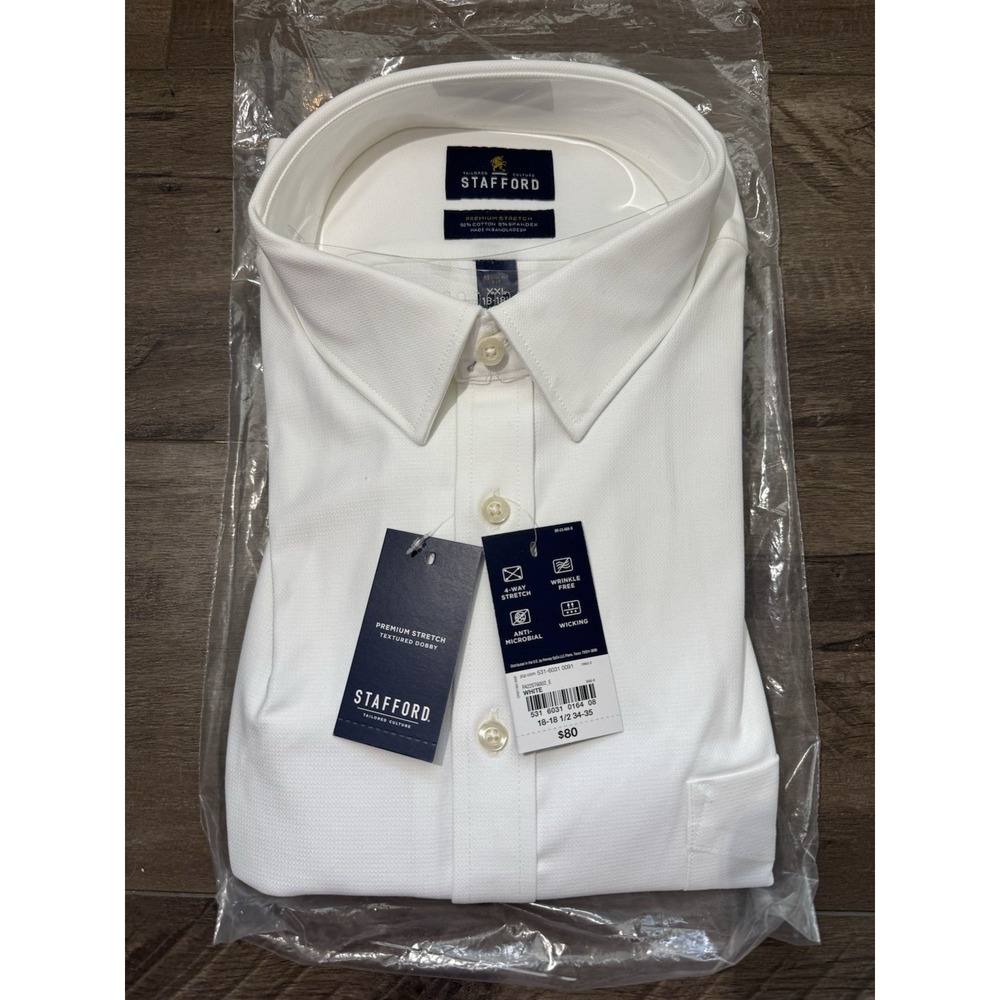 Stafford Mens XXL White Stretch Button Up Dress Shirt NWT 18-18.5 34-35